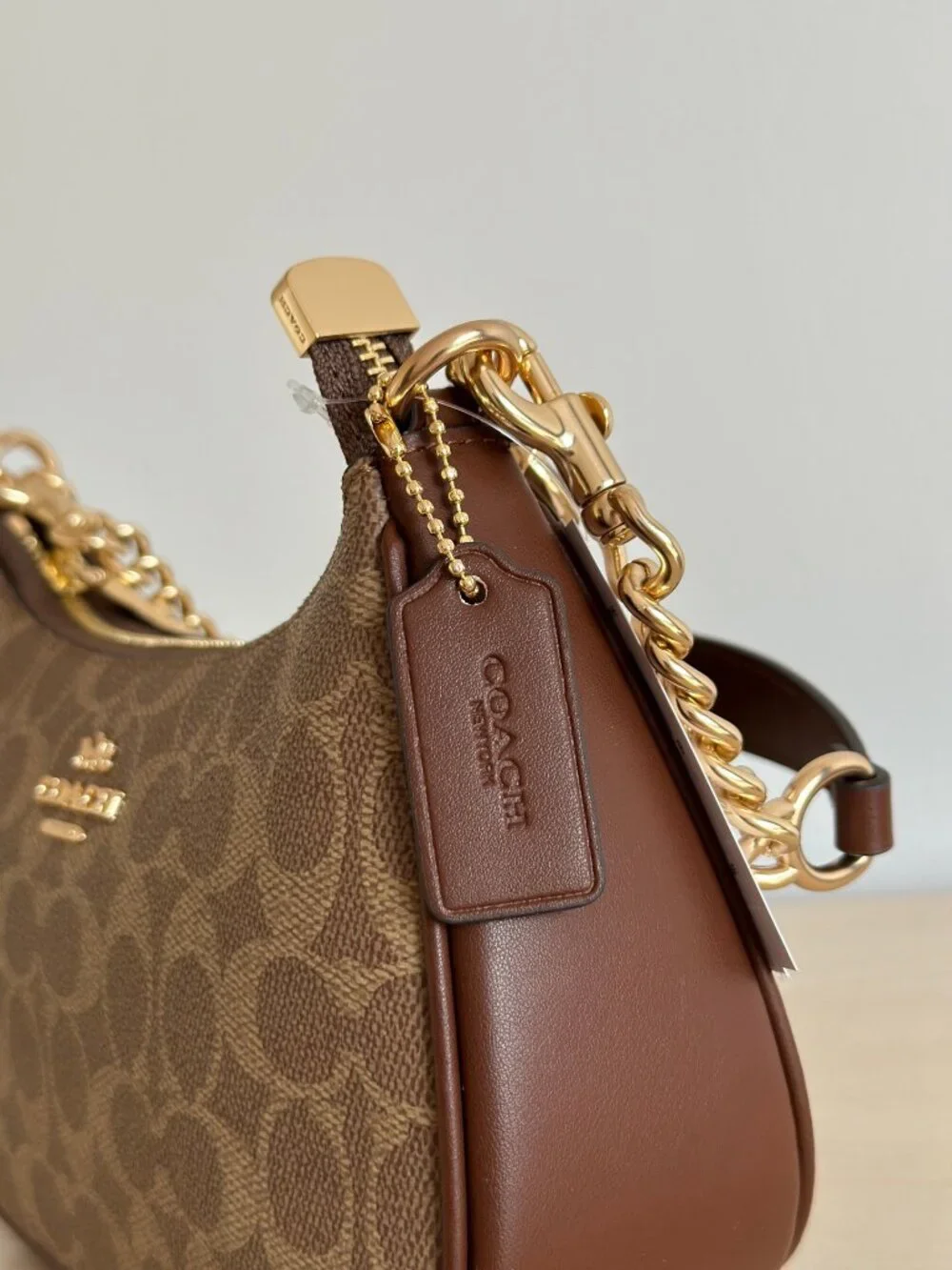 COACH Teri Signature Canvas Brown Shoulder Bag
